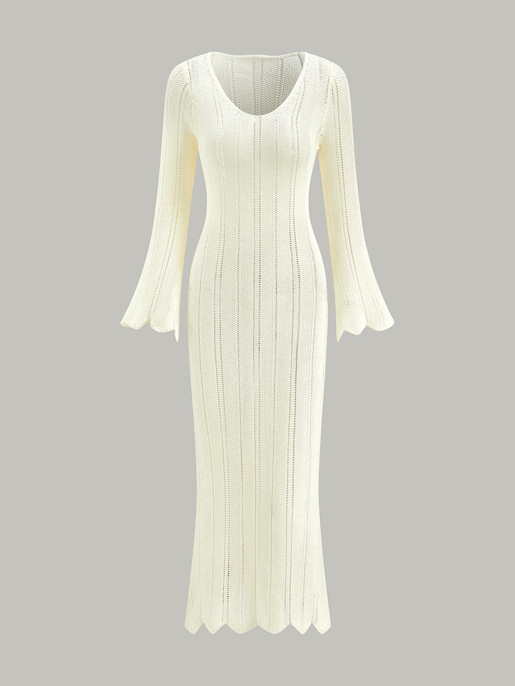 Openwork Ruffle Knit Maxi Dress in White — Svelte Chic