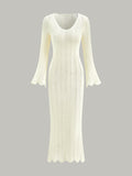 Openwork Ruffle Knit Maxi Dress in White — Svelte Chic
