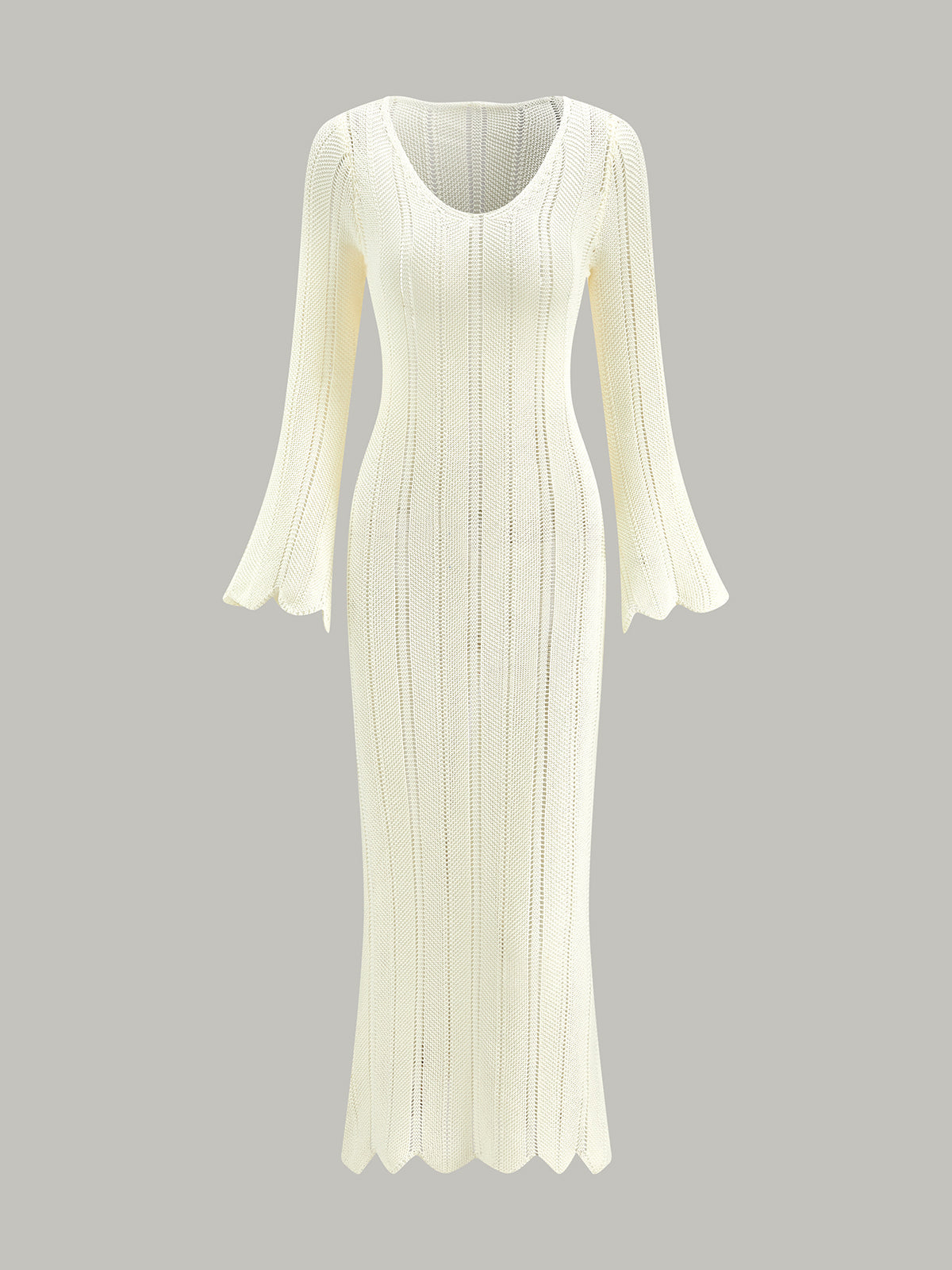 Openwork Ruffle Knit Maxi Dress in White — Svelte Chic