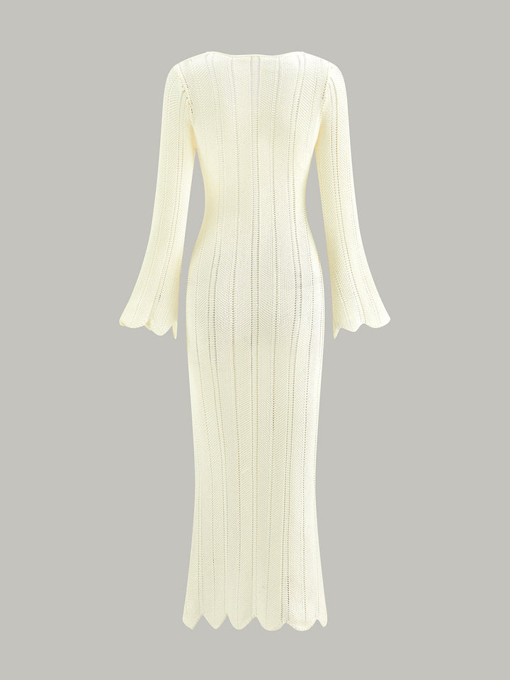 Şık Boş Detaylı Dar Kesim Maxi Kazak Elbise