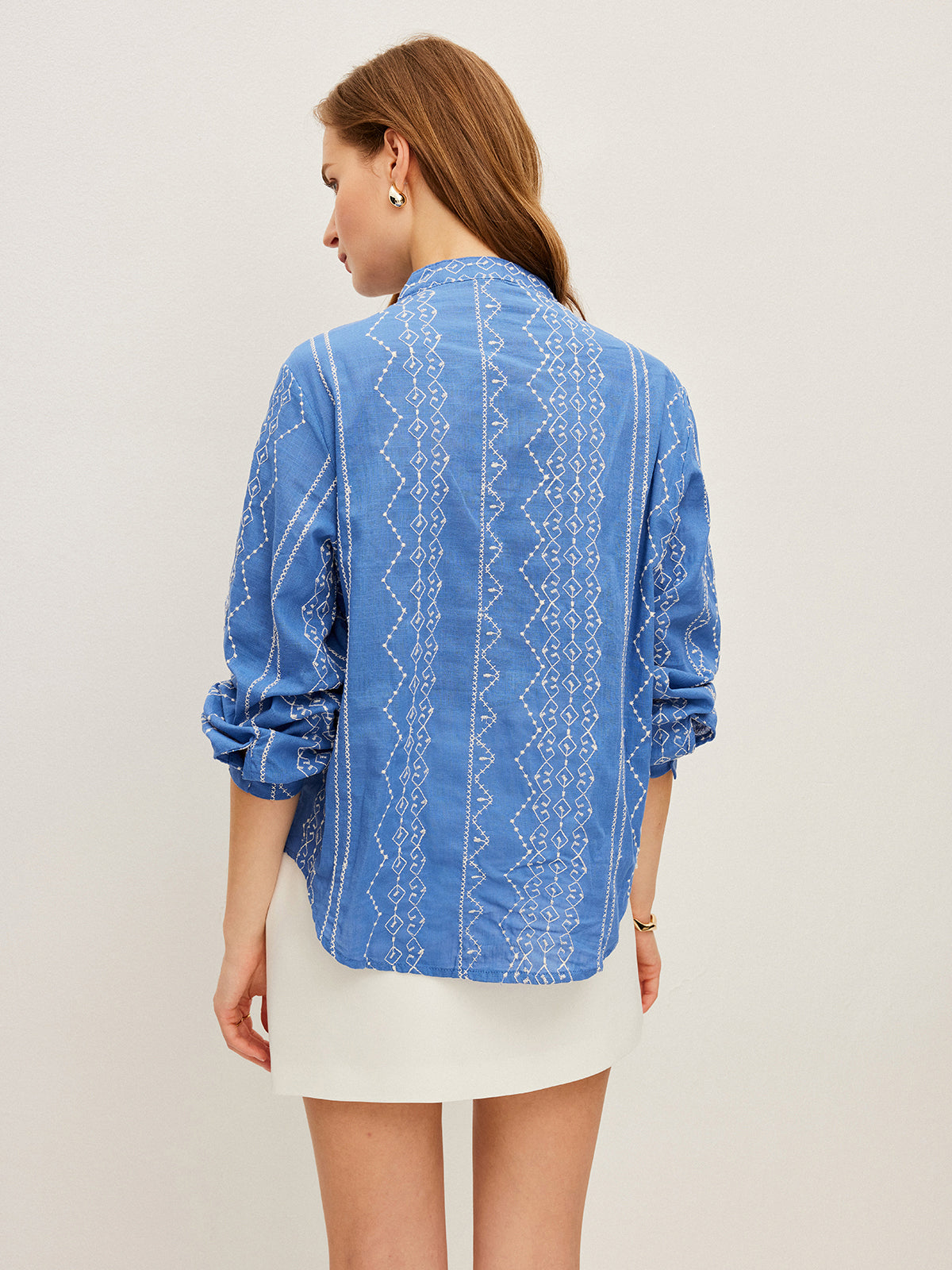Embroidered V-Neck Button Shirt — Svelte Chic