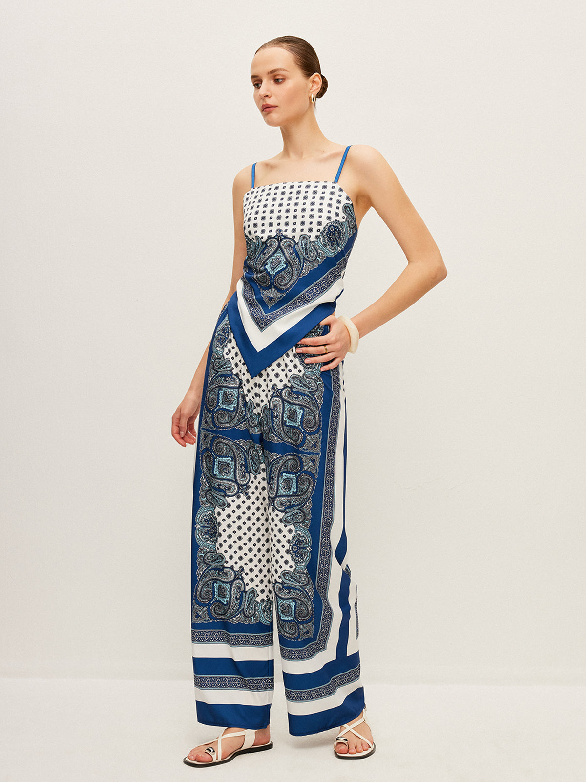 Back Tie Printed Satin Trouser Set — Svelte Chic