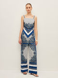 Back Tie Printed Satin Trouser Set in Blue — Svelte Chic