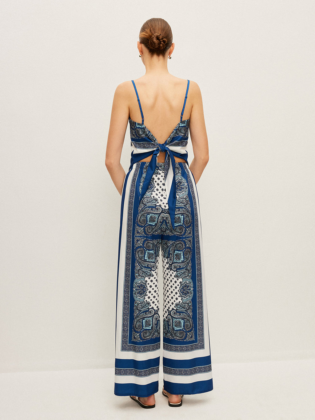 Back Tie Printed Satin Trouser Set — Svelte Chic