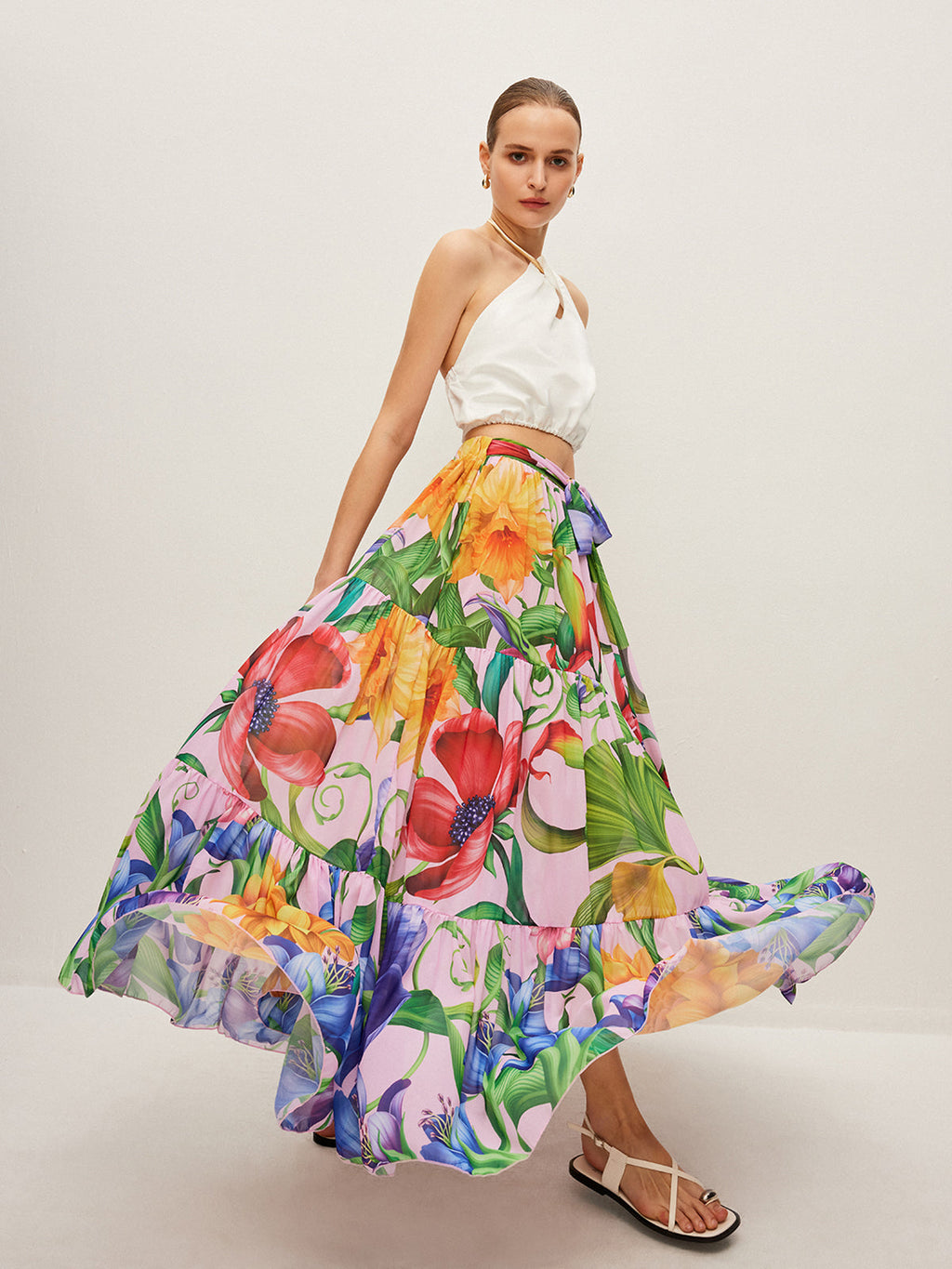 Floral Chiffon Belted Maxi Skirt — Svelte Chic
