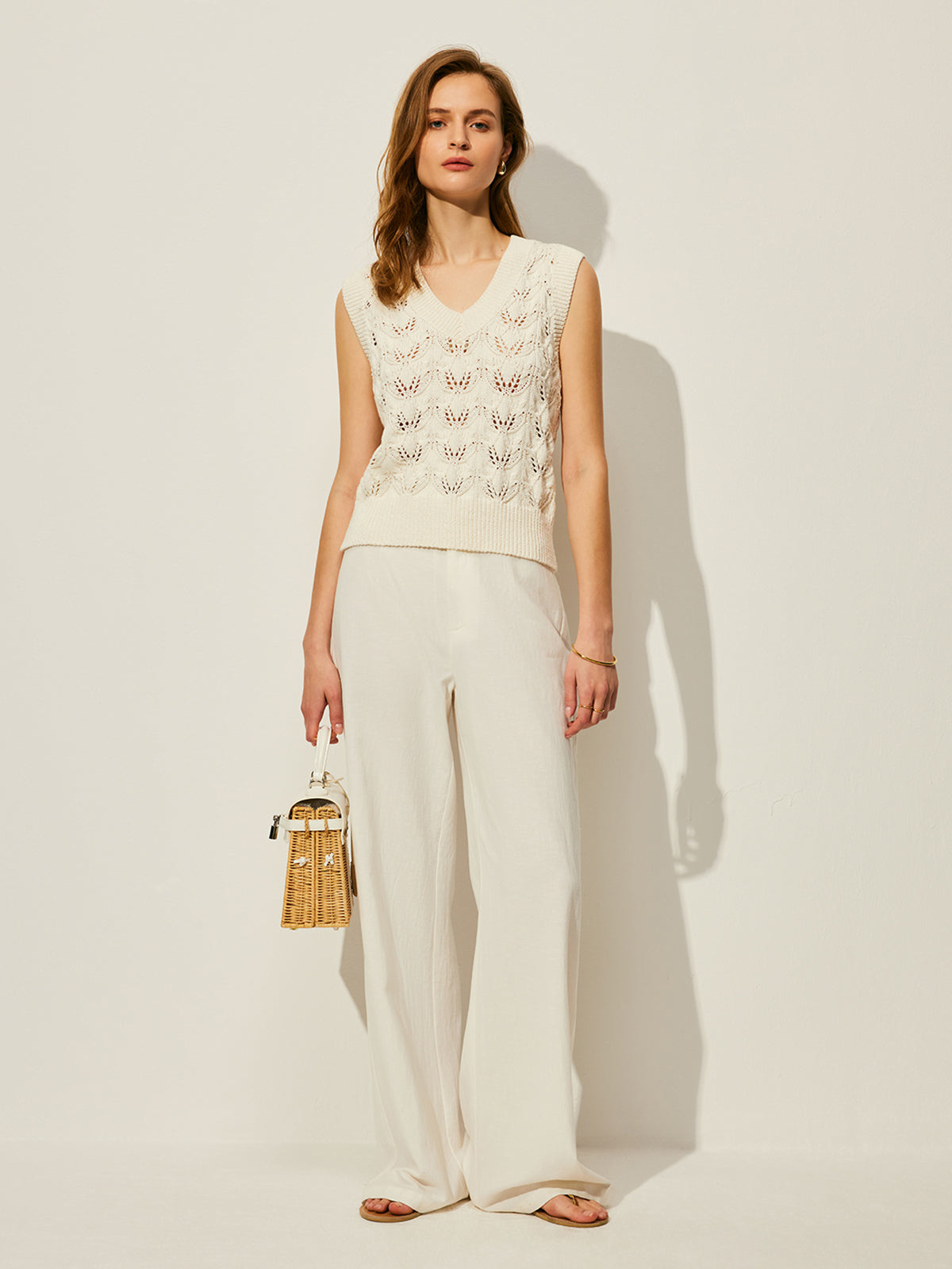 Floral Jacquard V-Neck Knit Vest — Svelte Chic