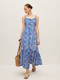 Embroidered Cotton Cami Maxi Dress in Blue — Svelte Chic