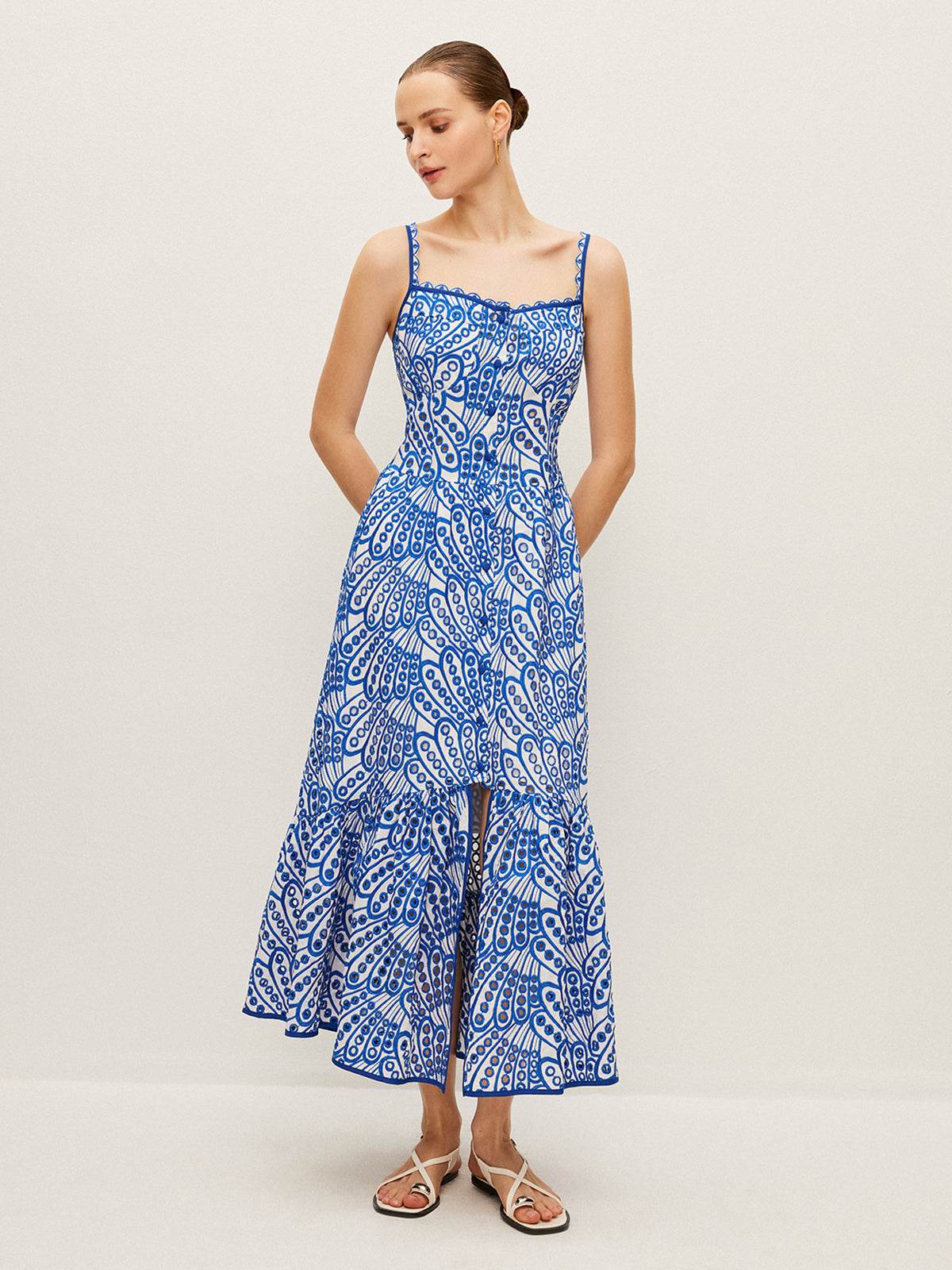 Embroidered Cotton Cami Maxi Dress — Svelte Chic