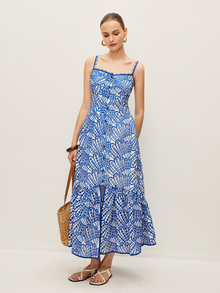 Şirin Pamuklu İşlemeli Askılı Elbise