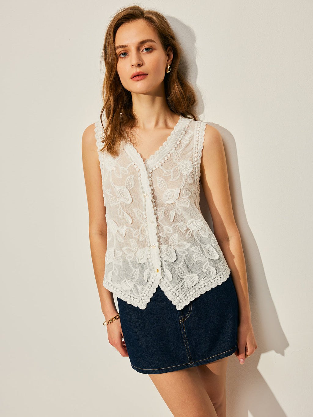 Floral Jacquard Cotton Vest — Svelte Chic