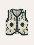 Embroidered Crochet Knit Vest in Blue — Svelte Chic