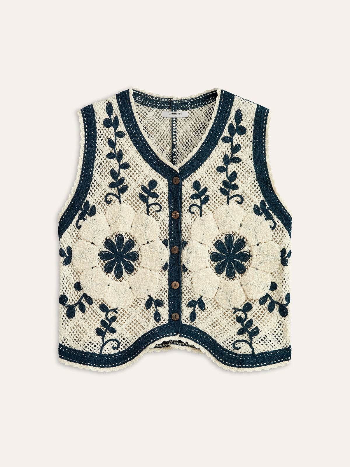 Embroidered Crochet Knit Vest in Blue — Svelte Chic