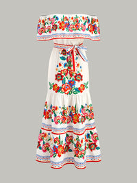 Çiçekli Şık Kuşaklı Harika Askılı Elbise