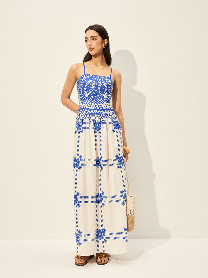 Şık Ayarlanabilir Spagetti Askılı Fermuarlı Elbise, Dikkat Çekici Desenli