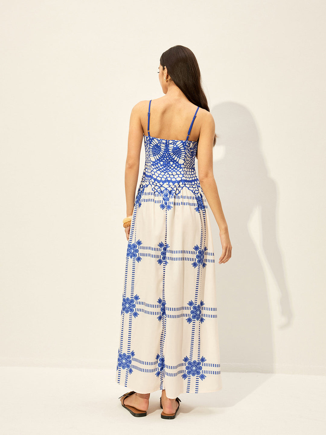 Şık Ayarlanabilir Spagetti Askılı Fermuarlı Elbise, Dikkat Çekici Desenli