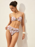 Shell Detail Floral Bikini Set in Light Brown — Svelte Chic