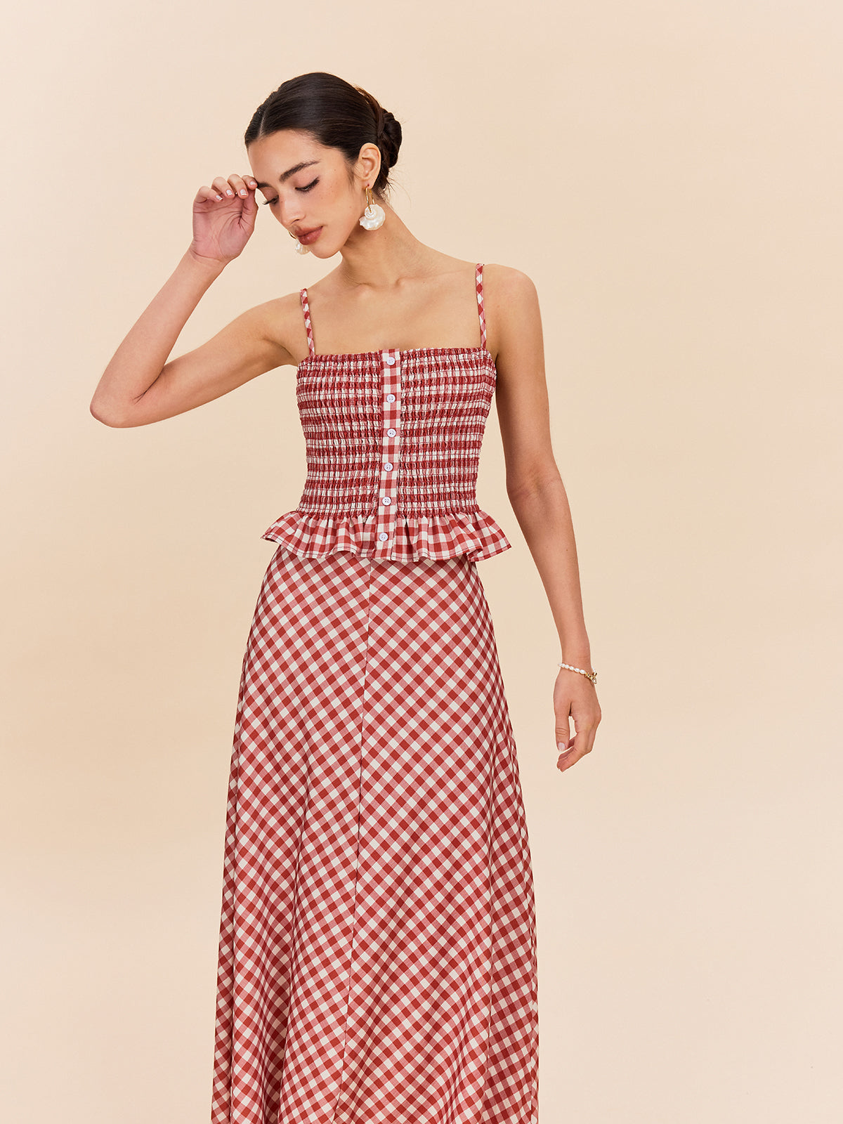 Gingham Smocked Peplum Top — Svelte Chic