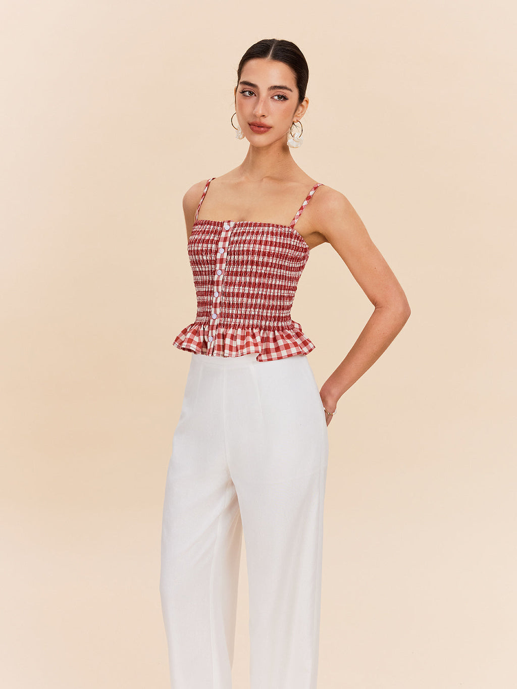 Gingham Smocked Peplum Top — Svelte Chic