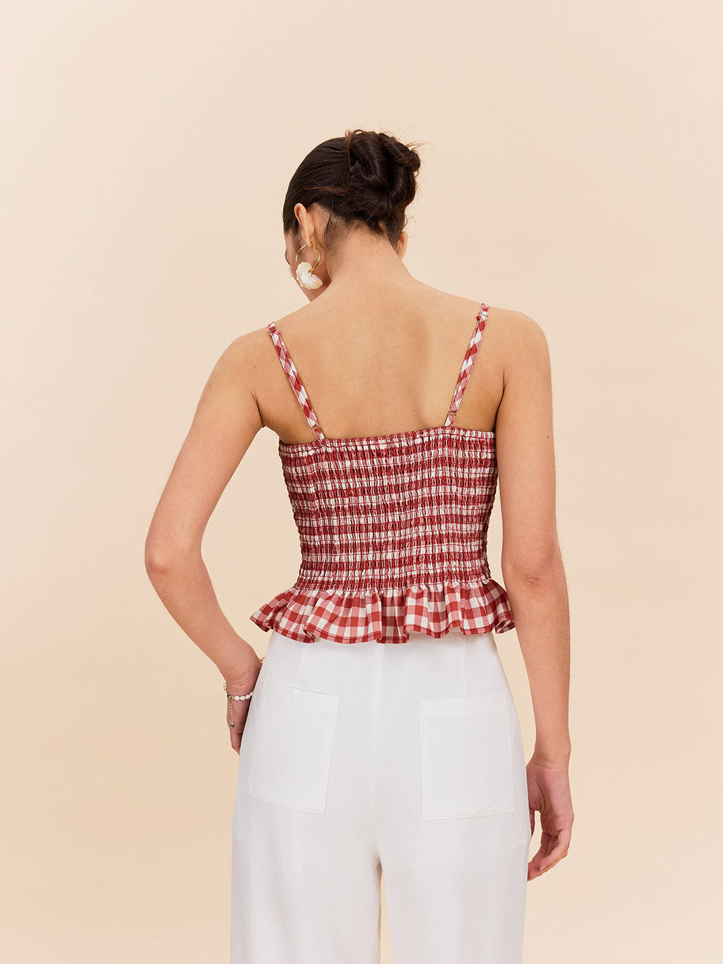 Gingham Smocked Peplum Top — Svelte Chic