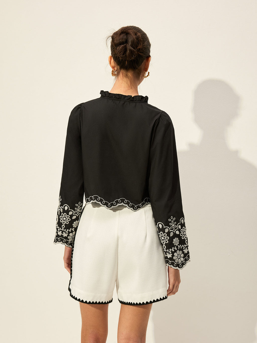 Embroidered Tie Front Blouse — Svelte Chic