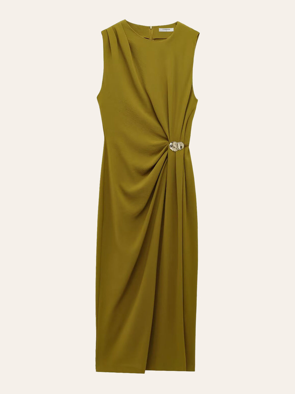 Metal Detail Shirred Waist Midi Dress in Olive — Svelte Chic