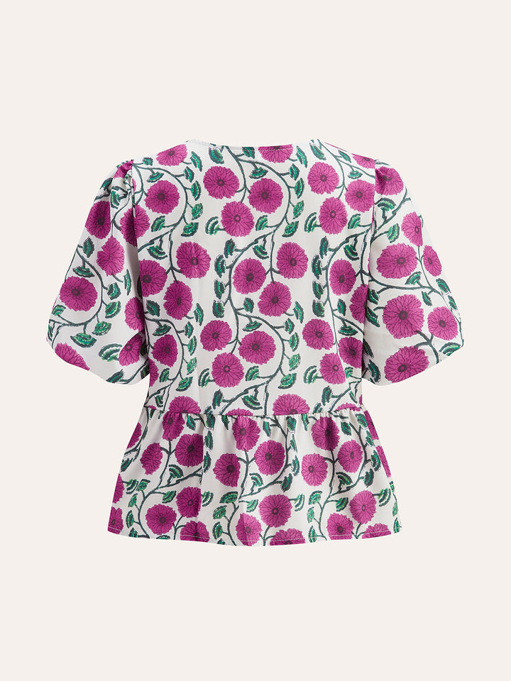 Şık Boho V-Yaka Şişme Kol Etek Takımı, Ayarlı Çekme İpi ile