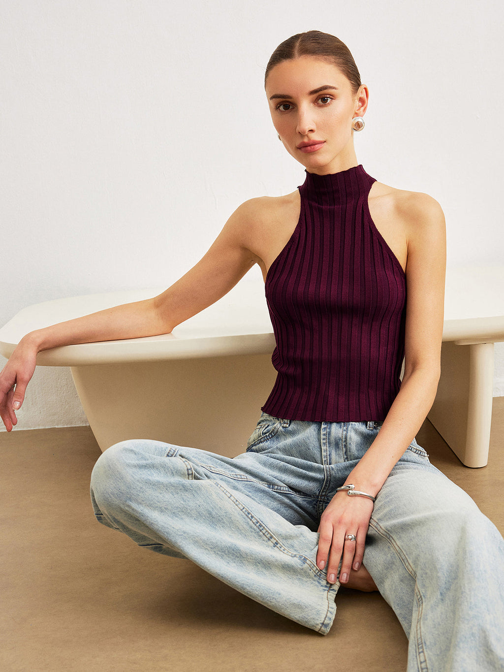 Cold Shoulder High Neck Knit Top — Svelte Chic