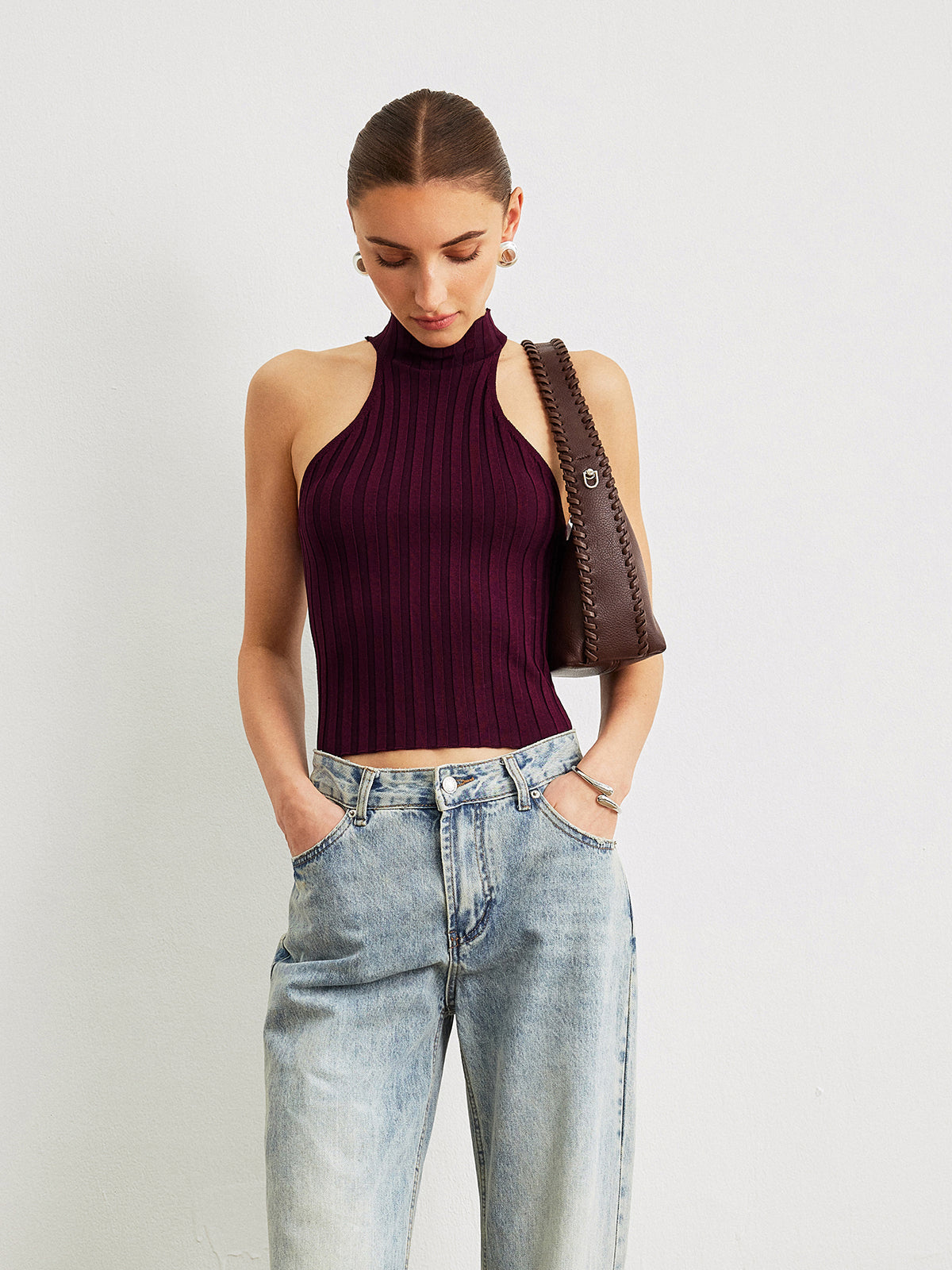 Cold Shoulder High Neck Knit Top — Svelte Chic