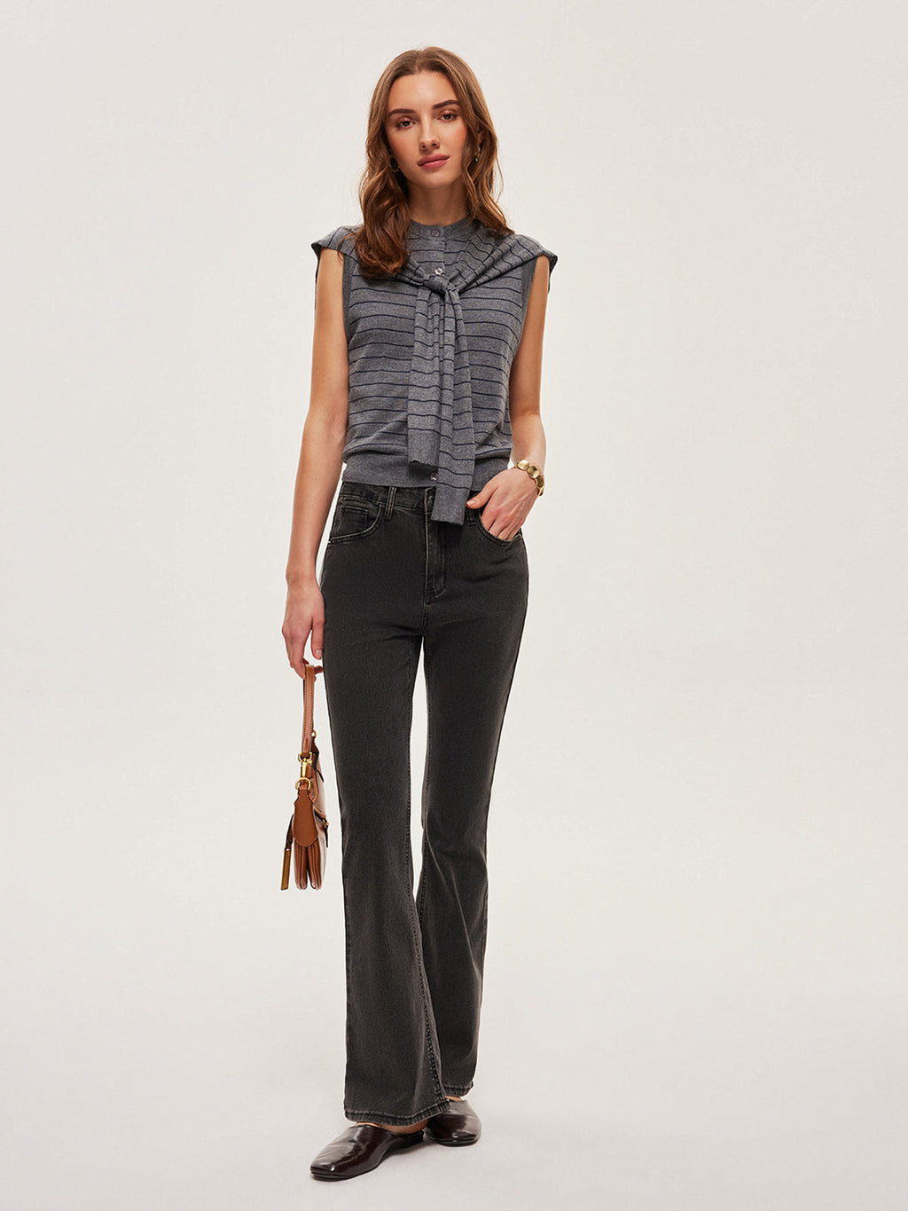 Striped Button Belted Knit Vest — Svelte Chic