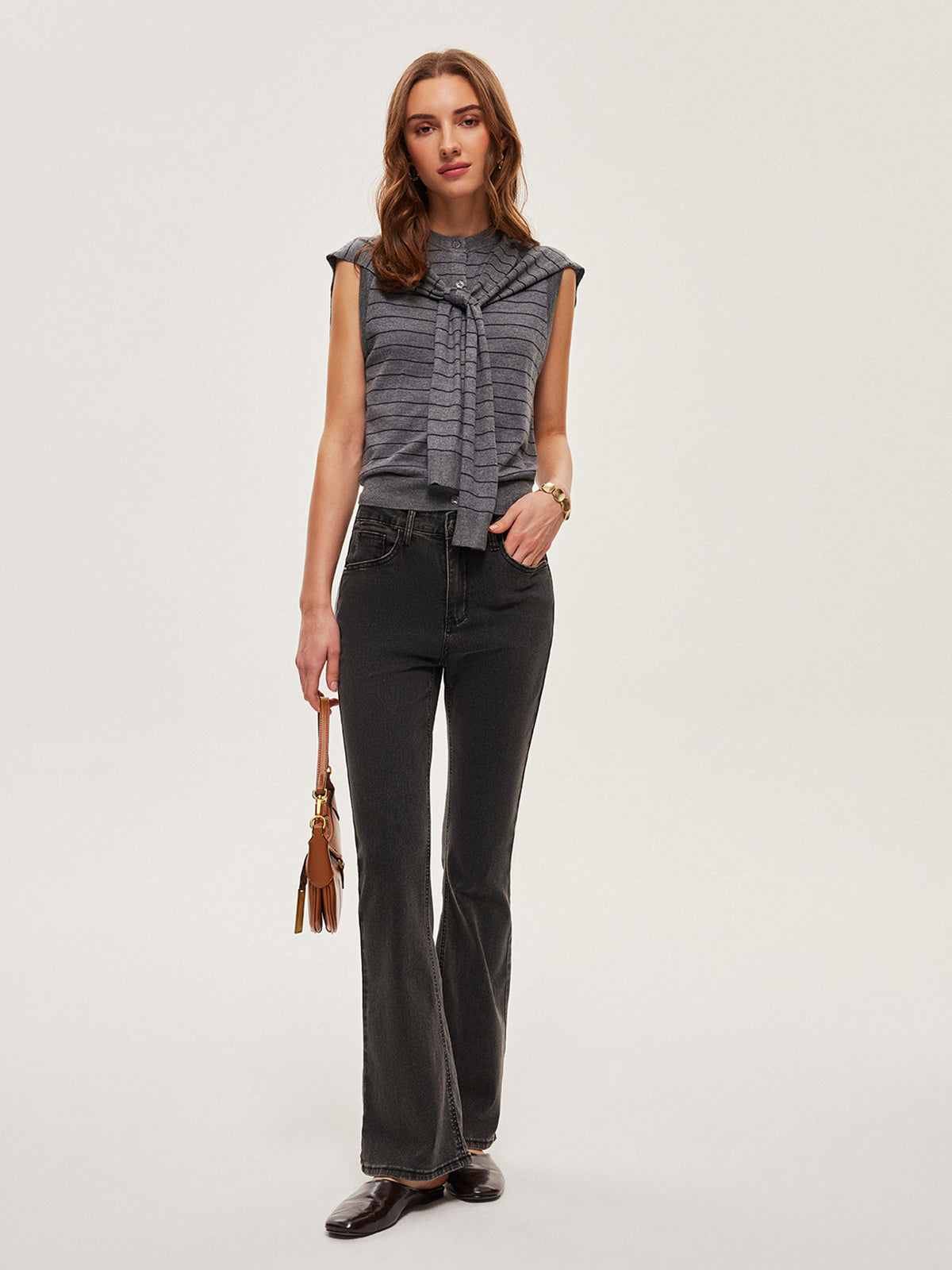 Striped Button Belted Knit Vest — Svelte Chic