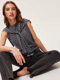 Striped Button Belted Knit Vest in Grey — Svelte Chic