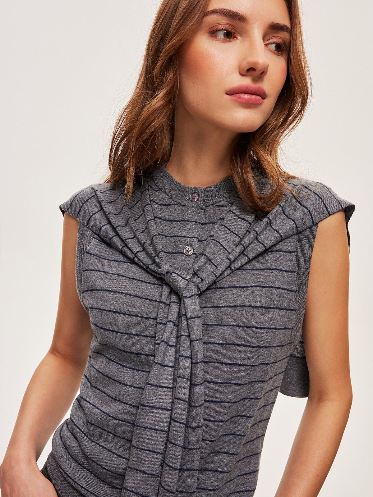 Striped Button Belted Knit Vest — Svelte Chic