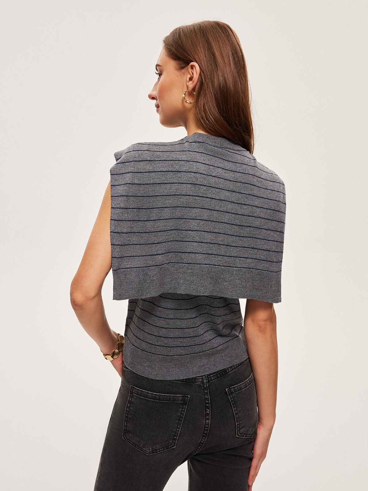 Striped Button Belted Knit Vest — Svelte Chic
