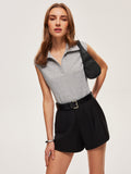 Wide Rib Knit Polo Top in Grey — Svelte Chic