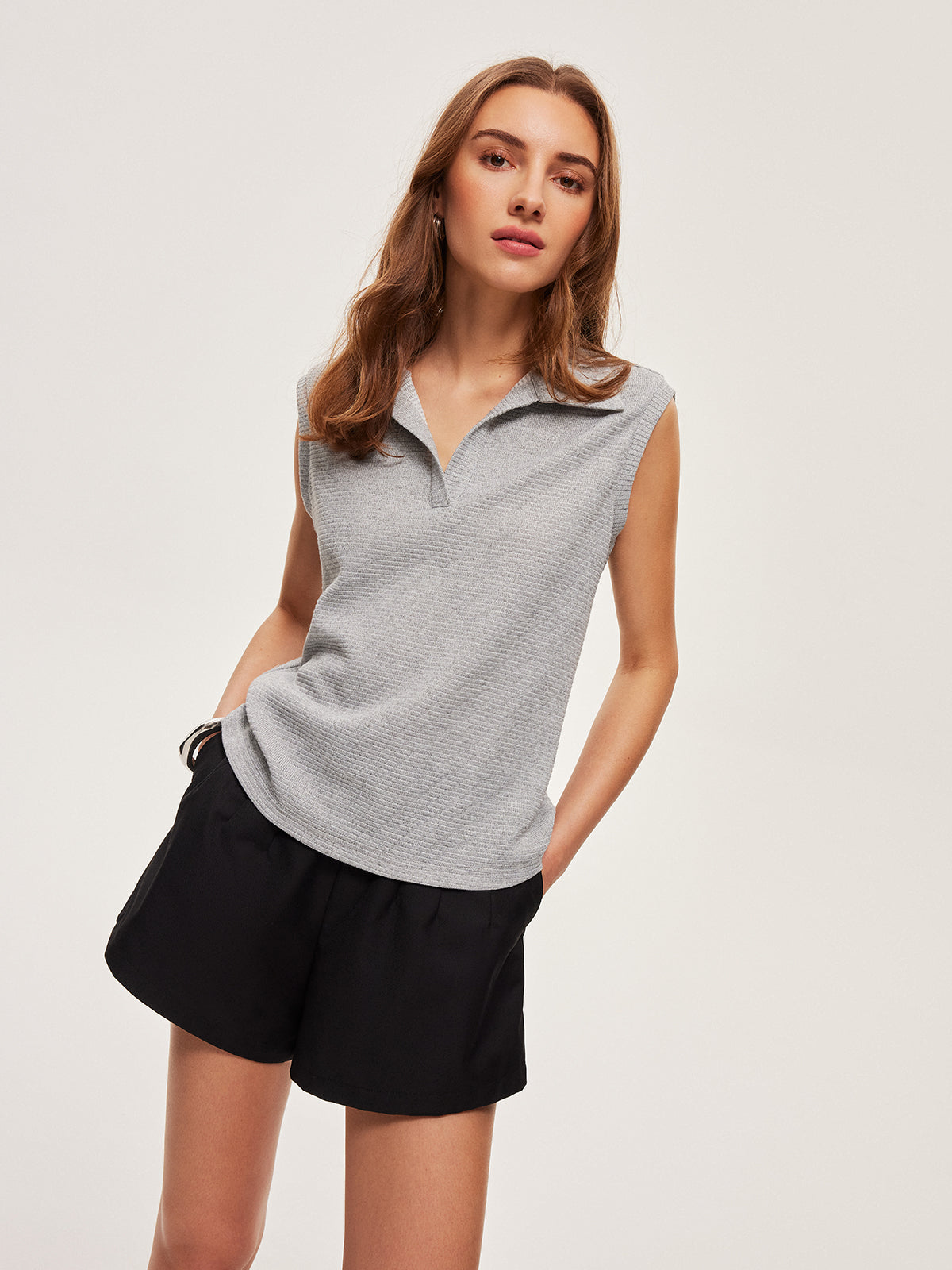 Wide Rib Knit Polo Top — Svelte Chic