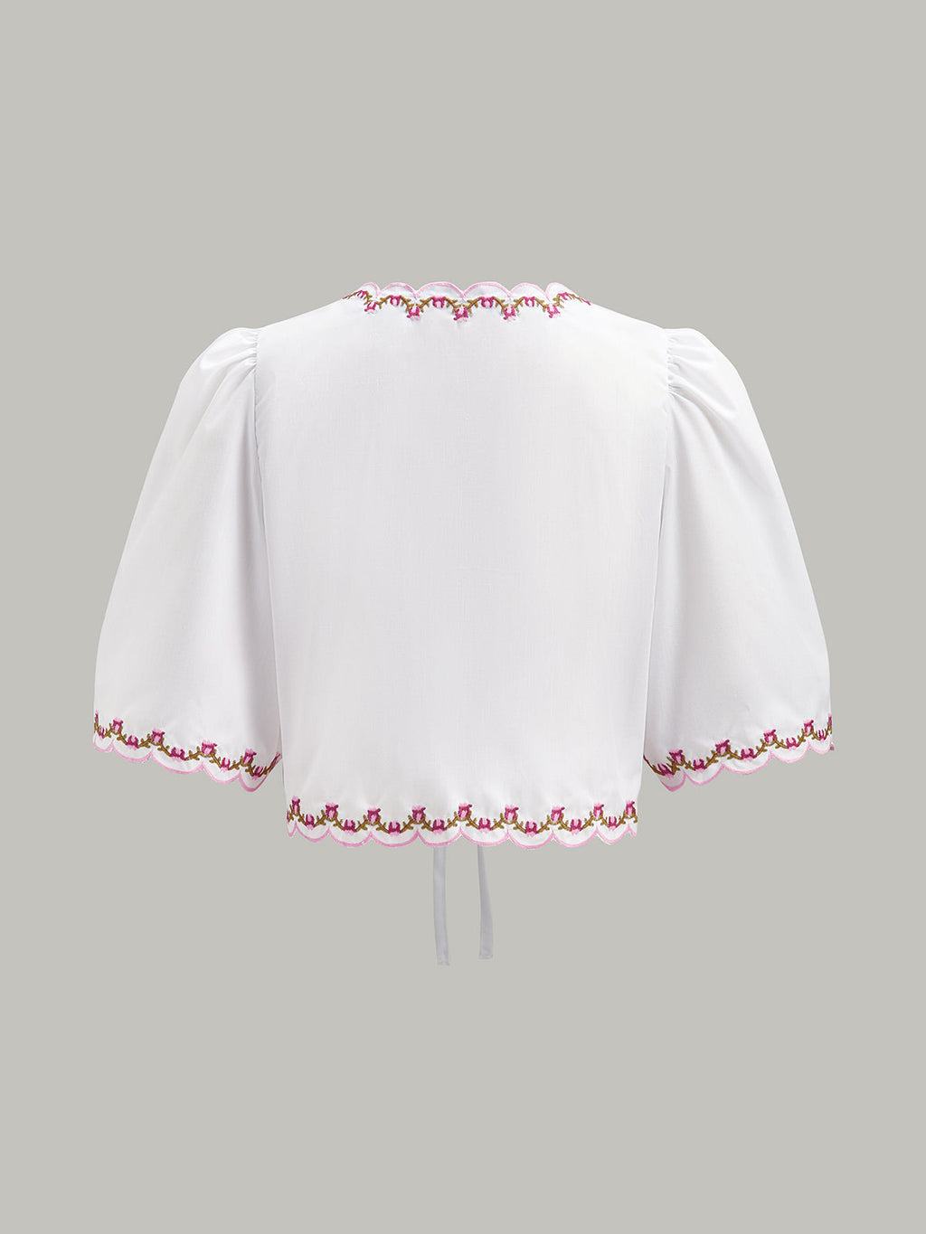 Embroidered Puff Sleeve Bow Blouse — Svelte Chic