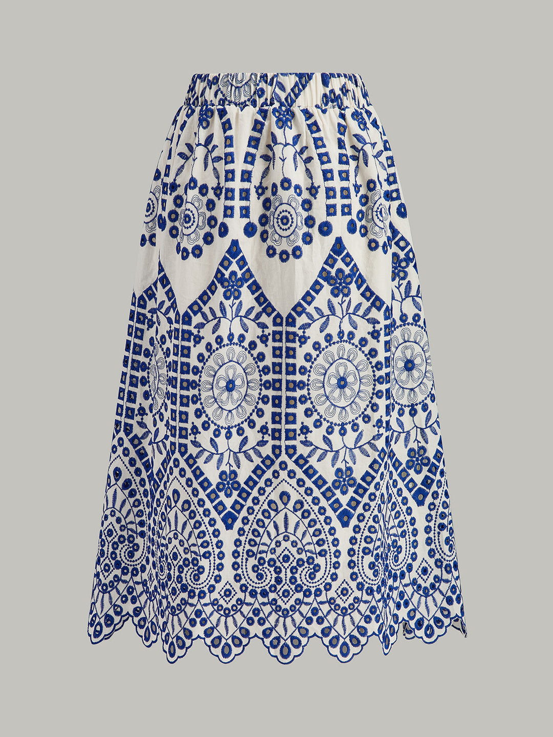 Şık Pamuklu Nakışlı Etek, Dalgalı Kenar ve Rahat Lastik Bel Bandı ile