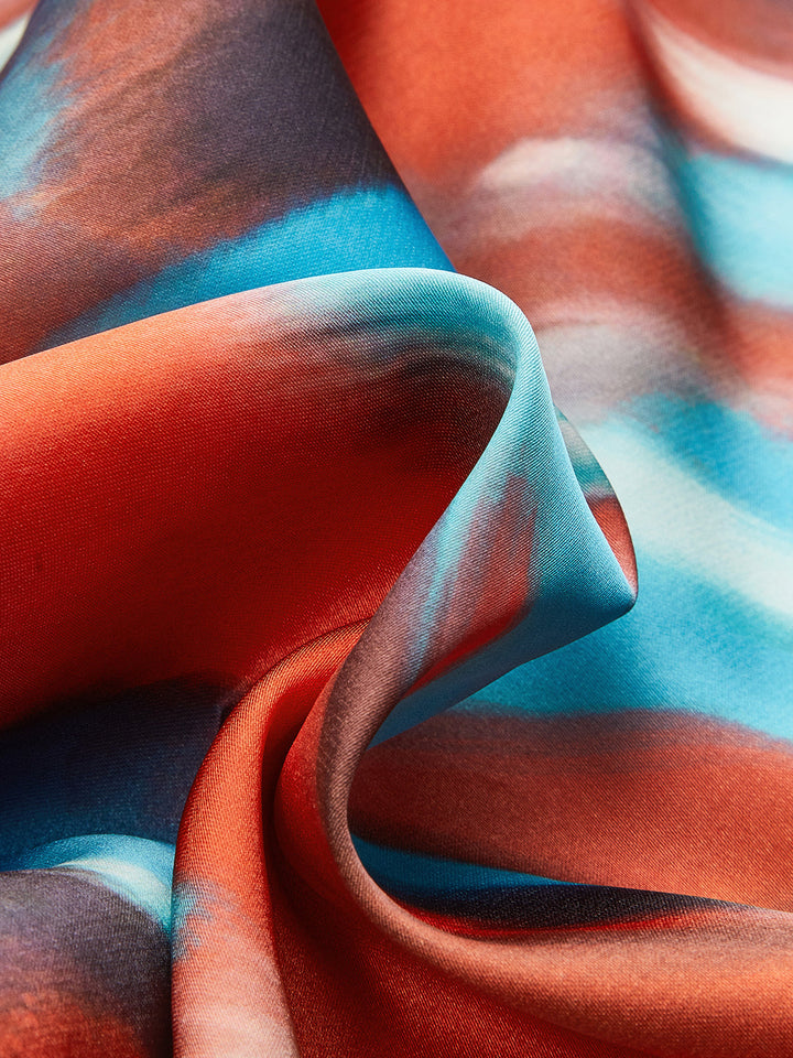 Canlı Çok Renkli Asimetrik Sırt Dekolteli Abiye Uzun Elbise