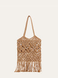 Straw Effect Tassel Bag in Brown — Svelte Chic