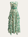 Strapless Floral Ruffle Maxi Dress in Green — Svelte Chic