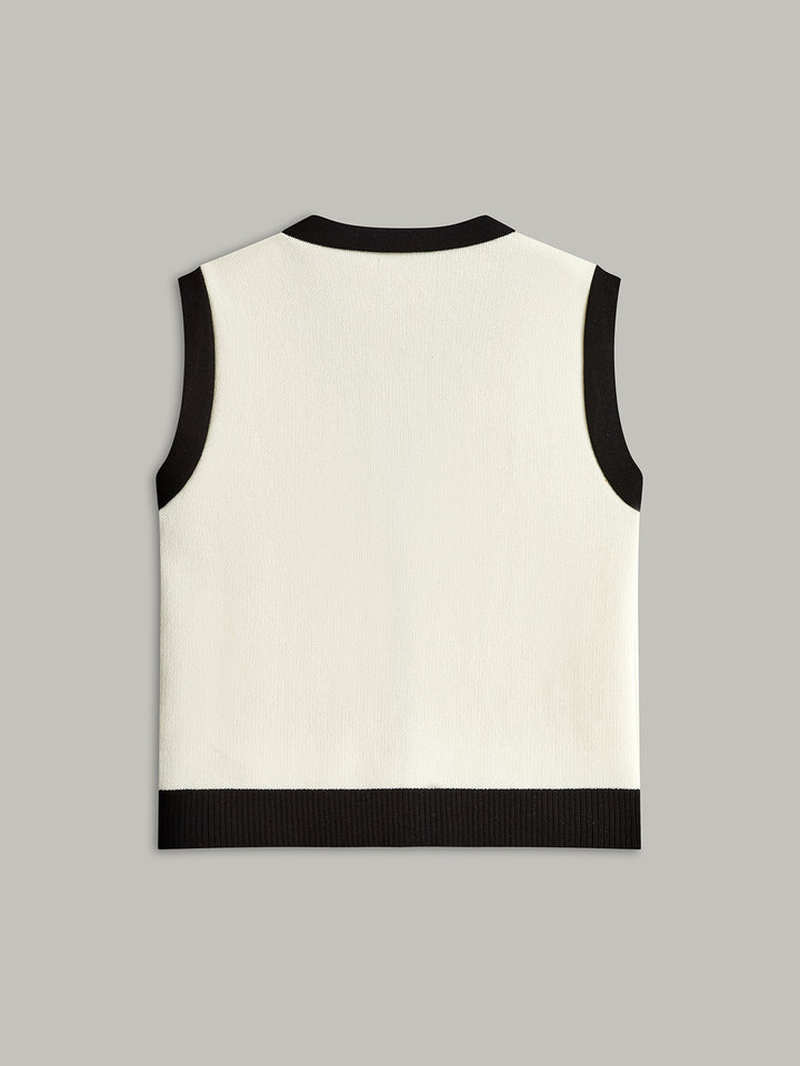 Şık Kontrast Kenar Düğme Aksesuarlı Cepli Süveter