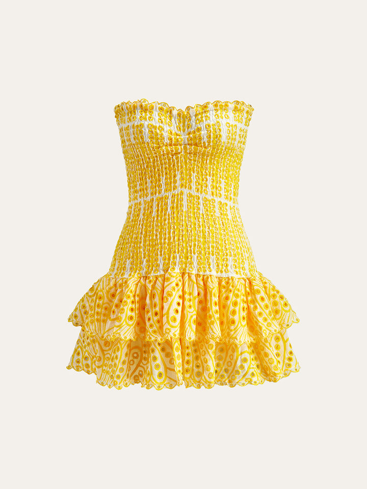 Şirin Nakışlı Etek Ucu Olan Pamuklu Askısız Elbise