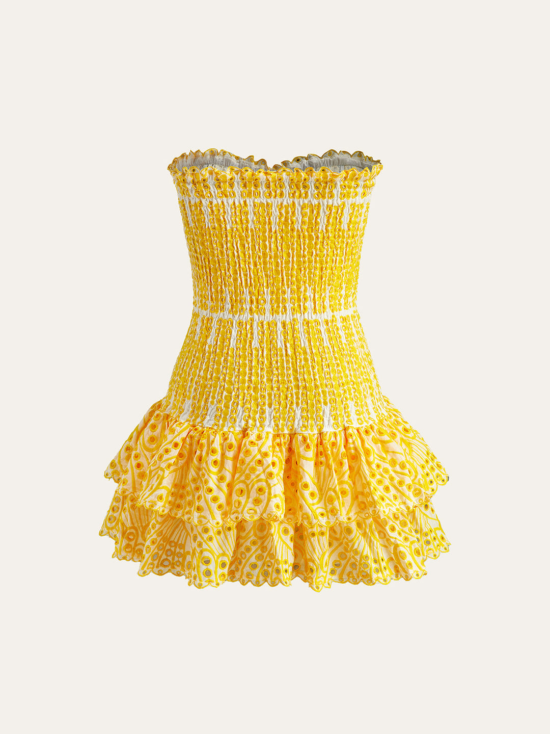 Şirin Nakışlı Etek Ucu Olan Pamuklu Askısız Elbise