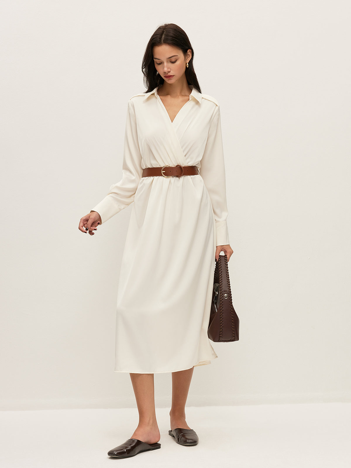 Belted Shirt Collar Maxi Dress — Svelte Chic