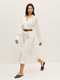 Belted Shirt Collar Maxi Dress in Off-White — Svelte Chic