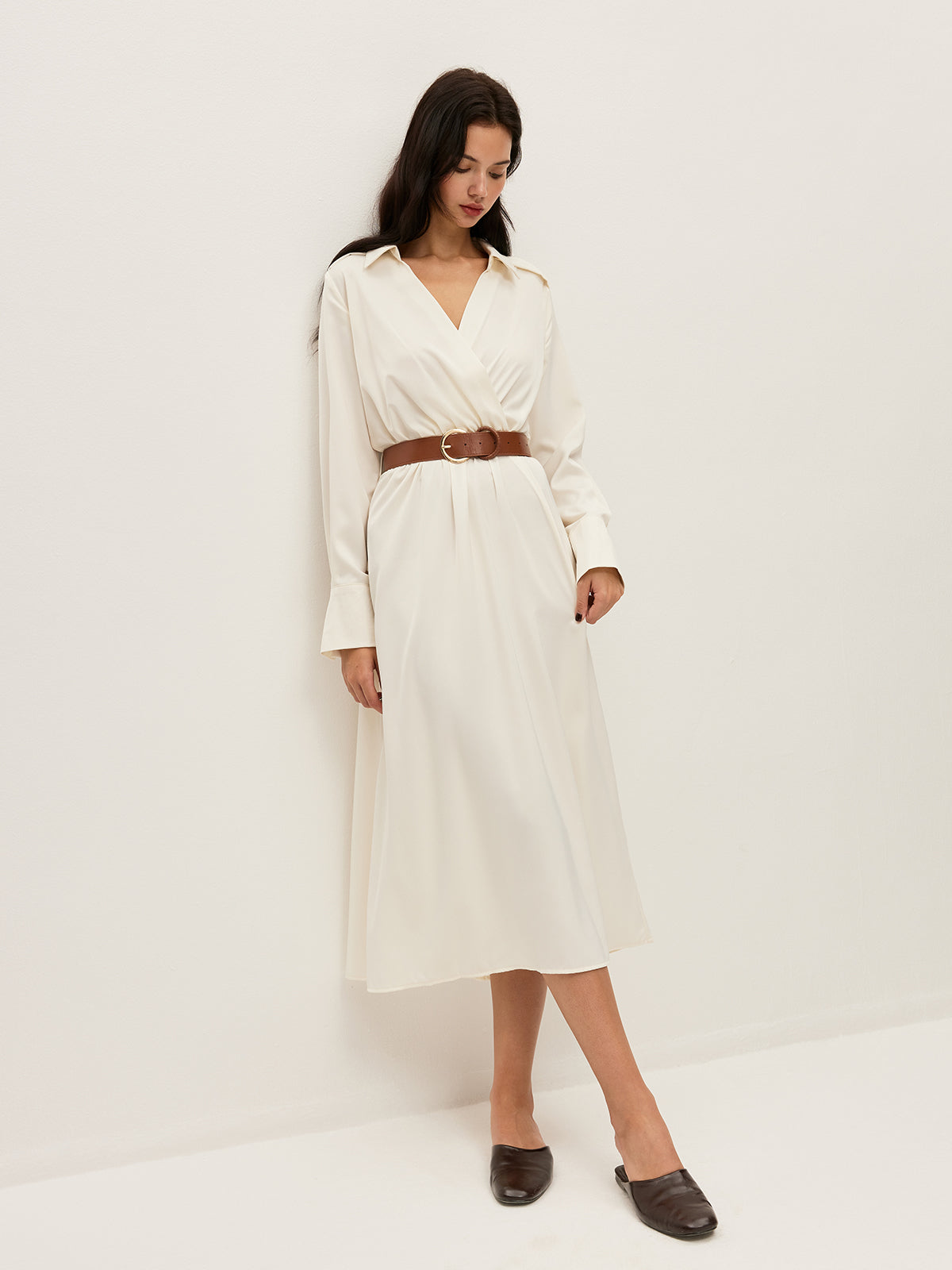 Belted Shirt Collar Maxi Dress — Svelte Chic