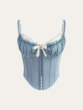 Sweetheart Bow Detail Corset Top in Blue — Svelte Chic