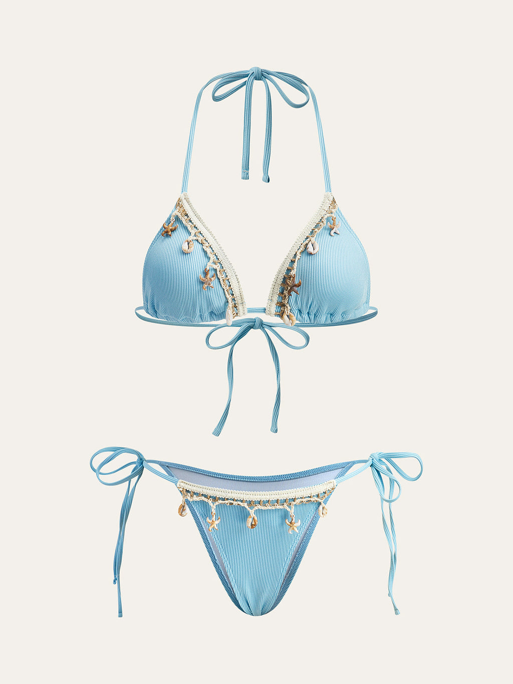 Shell Charm Contrast Trim Bikini Set in Light Blue — Svelte Chic
