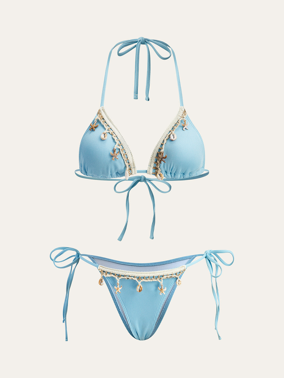 Shell Charm Contrast Trim Bikini Set in Light Blue — Svelte Chic