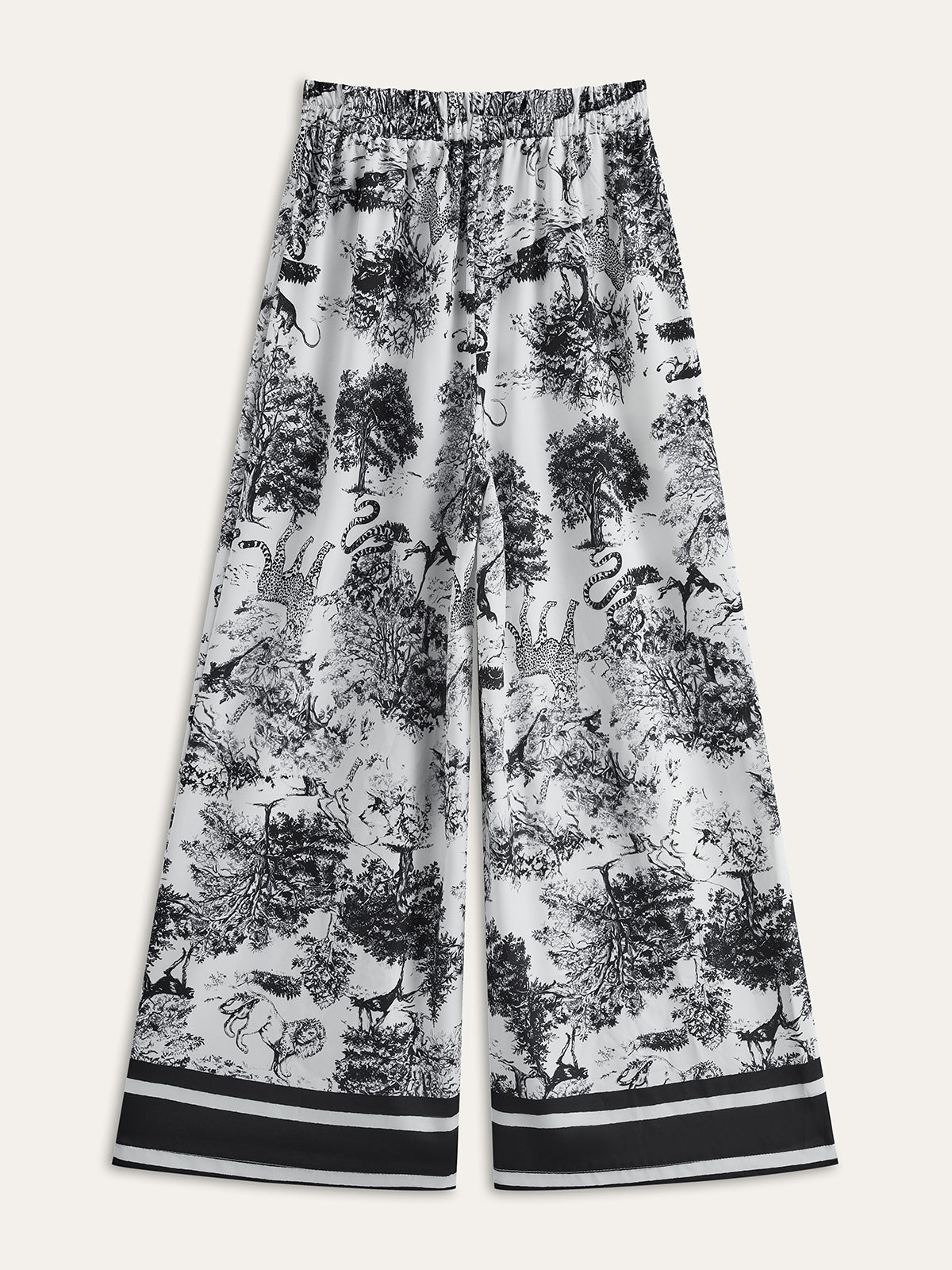 Striped Trim Printed Satin Trouser Set — Svelte Chic